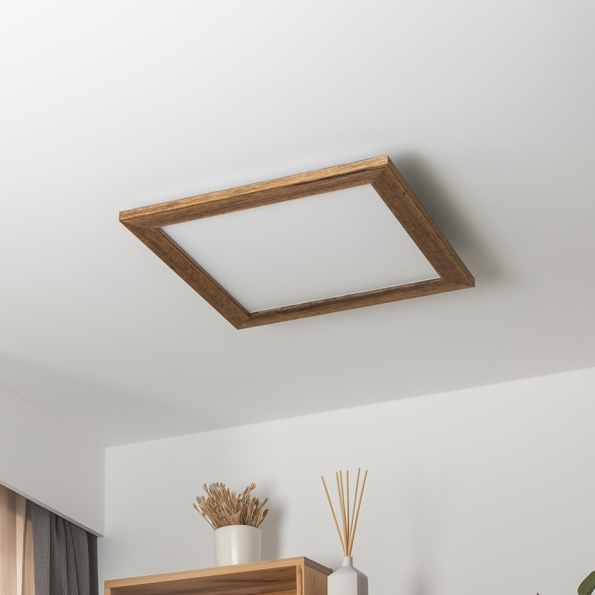 Brilagi - LED Prigušiva stropna svjetiljka SLIMFRAME WOOD LED/36W/230V 49,5x49,5 cm 3000-6000K smeđa + daljinski upravljač