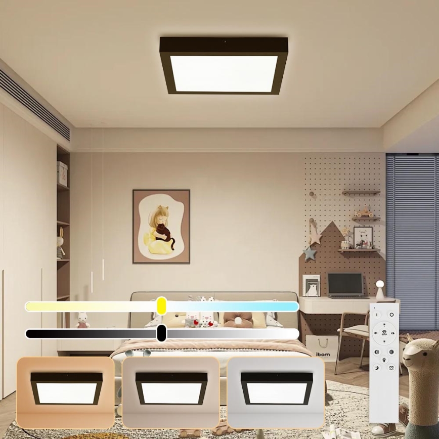 Brilagi - LED Prigušiva stropna svjetiljka za kupaonicu FRAME SMART LED/24W/230V 30x30 cm 3000-6000K IP44 crna + daljinski upravljač