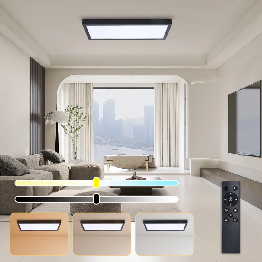 Brilagi - LED Prigušiva stropna svjetiljka za kupaonicu FRAME SMART LED/30W/230V 30x60 cm 3000-6000K  IP44 crna  + daljinski upravljač