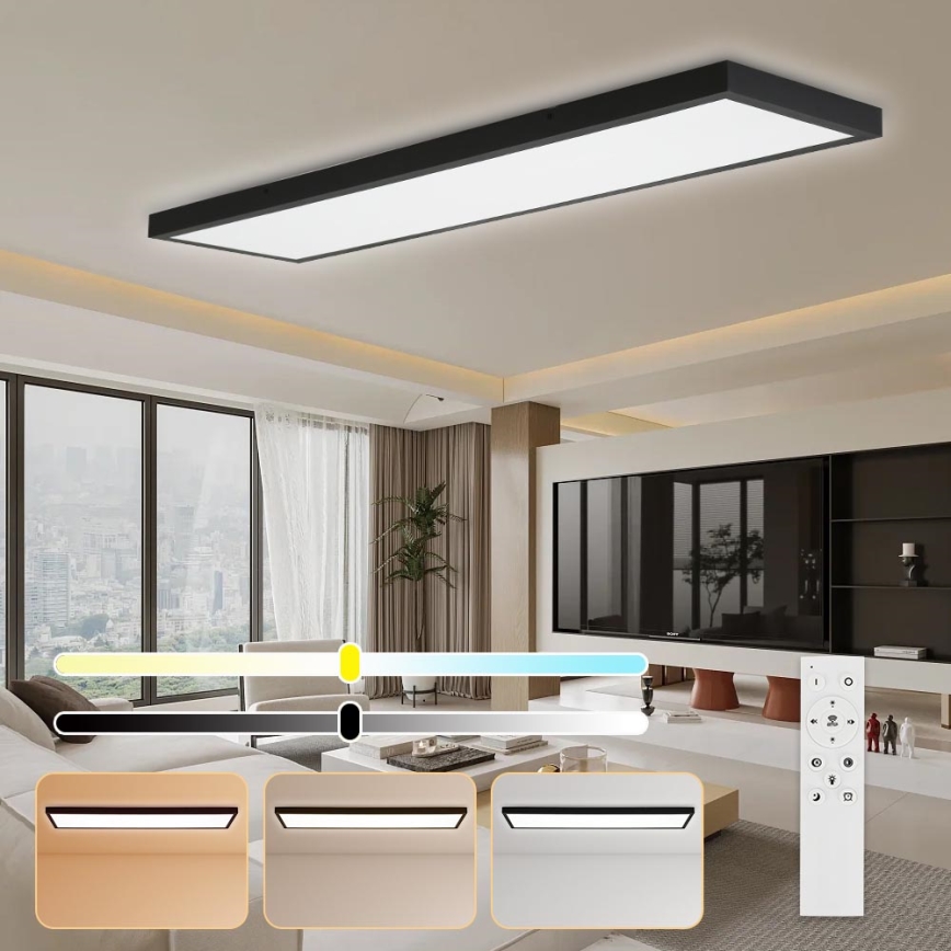 Brilagi - LED Prigušiva stropna svjetiljka za kupaonicu FRAME SMART LED/50W/230V 30x120 cm 3000-6000K IP44 crna + daljinski upravljač