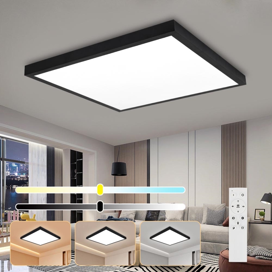 Brilagi - LED Prigušiva stropna svjetiljka za kupaonicu FRAME SMART LED/50W/230V 60x60 cm 3000-6000K IP44 crna + daljinski upravljač