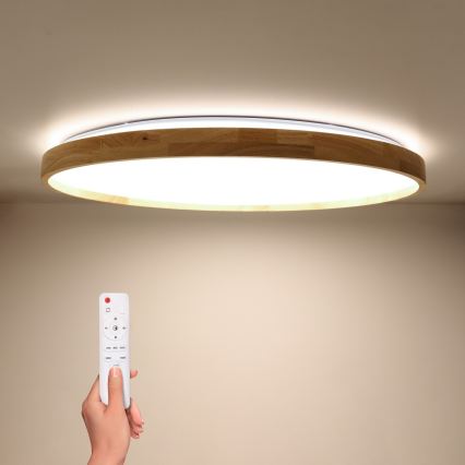 Brilagi - LED stropna svjetiljka ALSON s mogućnošću prigušivanja LED/72W/230V 3000-6500K hrast, promjer 78 cm + daljinski upravljač