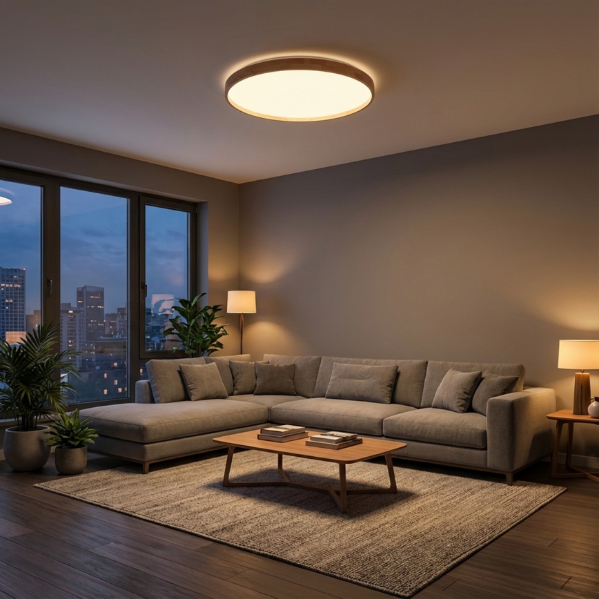 Brilagi - LED stropna svjetiljka ALSON s mogućnošću prigušivanja LED/72W/230V 3000-6500K hrast, promjer 78 cm + daljinski upravljač