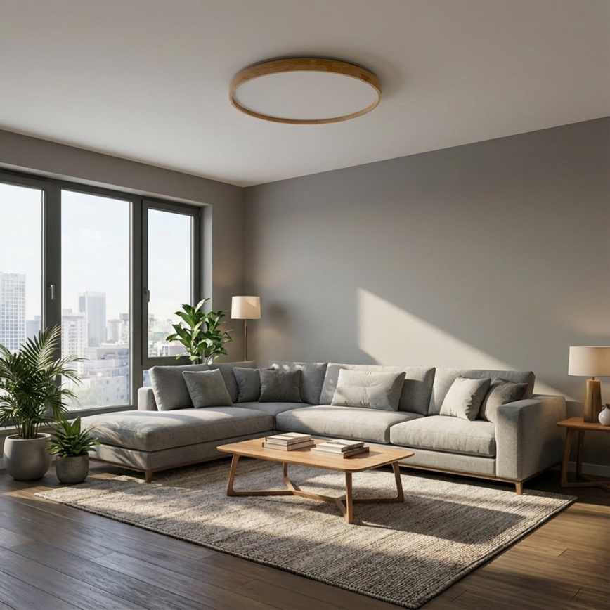 Brilagi - LED stropna svjetiljka ALSON s mogućnošću prigušivanja LED/72W/230V 3000-6500K hrast, promjer 78 cm + daljinski upravljač
