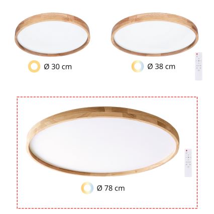 Brilagi - LED stropna svjetiljka ALSON s mogućnošću prigušivanja LED/72W/230V 3000-6500K hrast, promjer 78 cm + daljinski upravljač