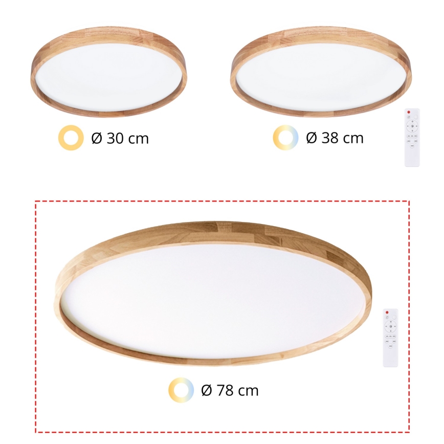 Brilagi - LED stropna svjetiljka ALSON s mogućnošću prigušivanja LED/72W/230V 3000-6500K hrast, promjer 78 cm + daljinski upravljač
