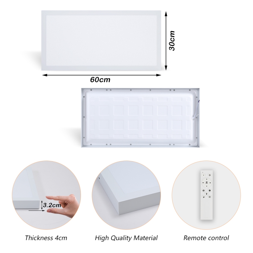 Brilagi - LED Prigušiva stropna svjetiljka za kupaonicu FRAME SMART LED/30W/230V 30x60 cm 3000-6000K IP44 bijela + daljinski upravljač