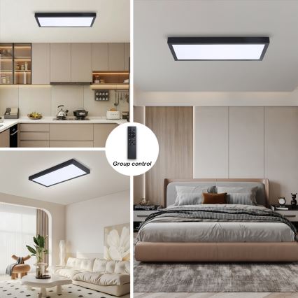 Brilagi - LED Prigušiva stropna svjetiljka za kupaonicu FRAME SMART LED/30W/230V 30x60 cm 3000-6000K  IP44 crna  + daljinski upravljač
