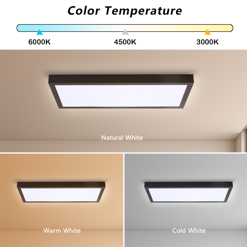 Brilagi - LED Prigušiva stropna svjetiljka za kupaonicu FRAME SMART LED/30W/230V 30x60 cm 3000-6000K  IP44 crna  + daljinski upravljač