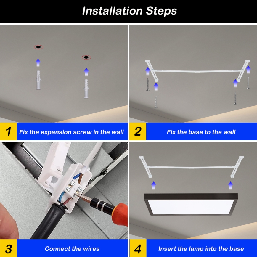 Brilagi - LED Prigušiva stropna svjetiljka za kupaonicu FRAME SMART LED/30W/230V 30x60 cm 3000-6000K  IP44 crna  + daljinski upravljač