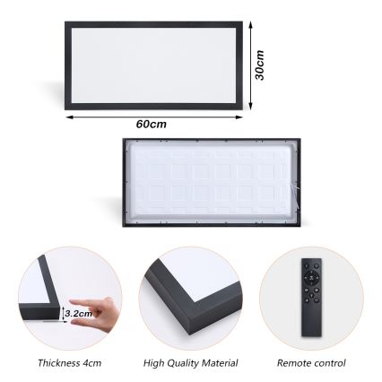 Brilagi - LED Prigušiva stropna svjetiljka za kupaonicu FRAME SMART LED/30W/230V 30x60 cm 3000-6000K  IP44 crna  + daljinski upravljač