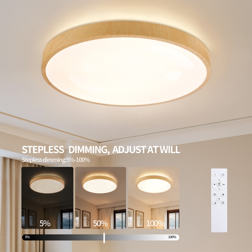 Brilagi - LED stropno svjetlo s mogućnošću prigušivanja GLASS POOL DOUBLE LED/80W/230V 3000-6000K 60 cm drveni dekor + daljinski upravljač