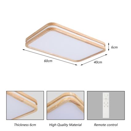 Brilagi - LED stropno svjetlo s mogućnošću prigušivanja MOLINA SQUARE LED/54W/230V 3000-6000K hrast 60x40 cm + daljinski upravljač