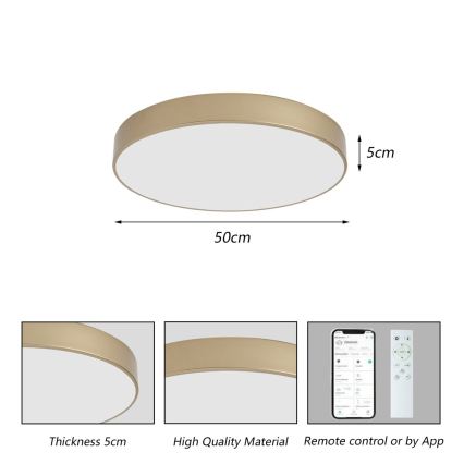 Brilagi - LED prigušiva stropna svjetiljka POOL SMART LED/60W/230V 3000-6000K Ø 50 cm Wi-Fi Tuya zlatna + daljinski upravljač