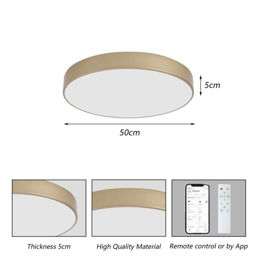 Brilagi - LED prigušiva stropna svjetiljka POOL SMART LED/60W/230V 3000-6000K Ø 50 cm Wi-Fi Tuya zlatna + daljinski upravljač