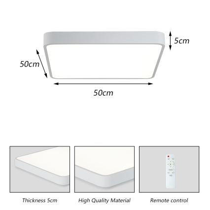 Brilagi - LED Prigušiva stropna svjetiljka POOL SQUARE LED/48W/230V 3000-6000K 50x50 cm bijela + daljinski upravljač