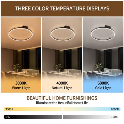 Brilagi - LED prigušiva stropna svjetiljka PORTOFINO LED/60W/230V 3000-6000K Ø 80 cm crna + daljinski upravljač