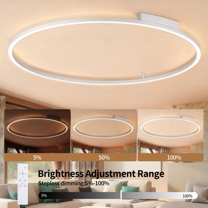 Brilagi - LED stropna svjetiljka s prigušivanjem PORTOFINO LED/85W/230V 3000-6000K pr. 120 cm srebrna + daljinski upravljač