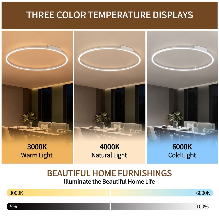 Brilagi - LED stropna svjetiljka s prigušivanjem PORTOFINO LED/85W/230V 3000-6000K pr. 120 cm srebrna + daljinski upravljač