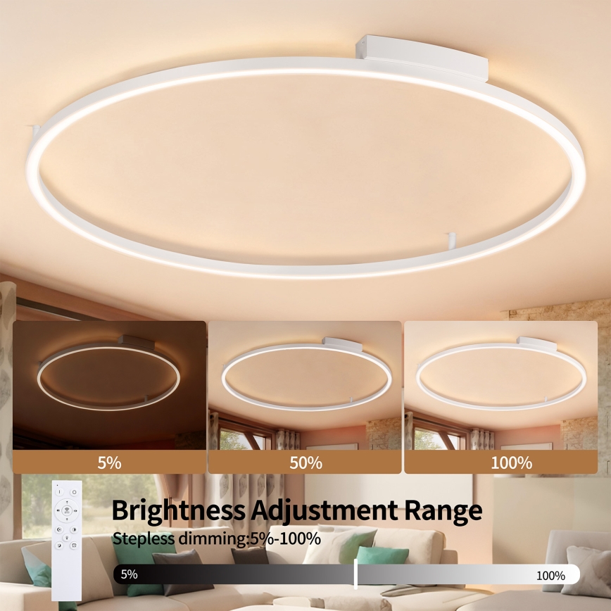 Brilagi - prigušivačka stropna LED svjetiljka PORTOFINO, 85 W, 230 V, 3000–6000 K, promjer 120 cm, bijela + daljinski upravljač