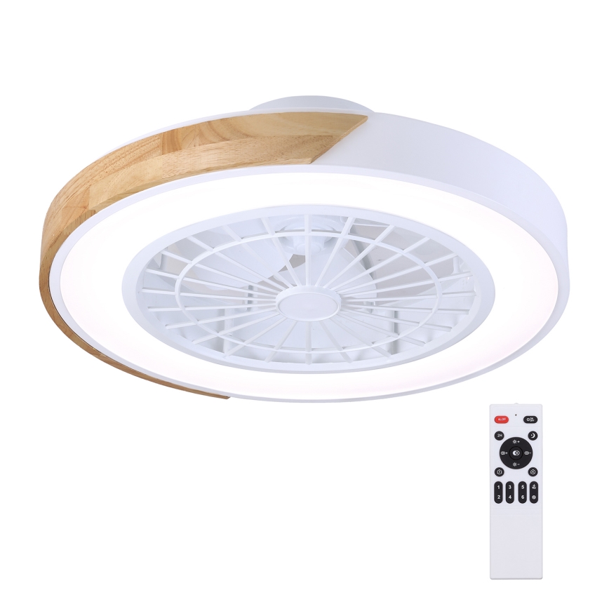 Brilagi - LED prigušivo stropno svjetlo s ventilatorom LED/30W/230V 3000-6500K Ø 50 cm bijela/hrast + daljinski upravljač