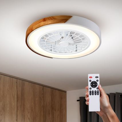 Brilagi - LED prigušivo stropno svjetlo s ventilatorom LED/30W/230V 3000-6500K Ø 50 cm bijela/hrast + daljinski upravljač