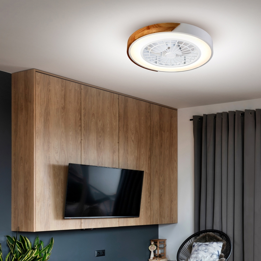 Brilagi - LED prigušivo stropno svjetlo s ventilatorom LED/30W/230V 3000-6500K Ø 50 cm bijela/hrast + daljinski upravljač