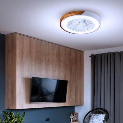 Brilagi - LED prigušivo stropno svjetlo s ventilatorom LED/30W/230V 3000-6500K Ø 50 cm bijela/hrast + daljinski upravljač