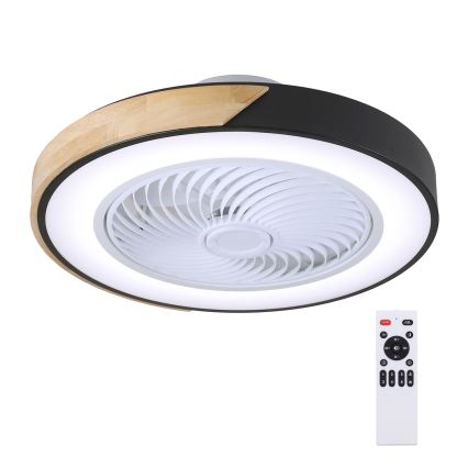 Brilagi - LED stropno svjetlo s ventilatorom, s mogućnošću prigušivanja, 30W/230V, 3000-6500K, Ø 50 cm, crna/hrast + daljinski upravljač
