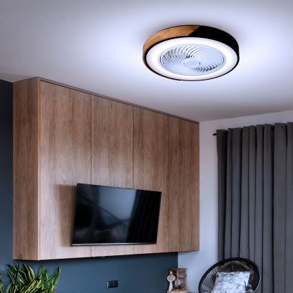 Brilagi - LED stropno svjetlo s ventilatorom, s mogućnošću prigušivanja, 30W/230V, 3000-6500K, Ø 50 cm, crna/hrast + daljinski upravljač
