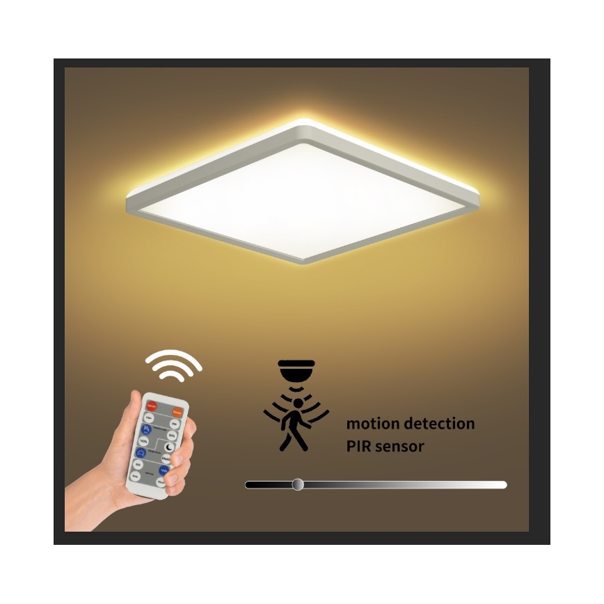 Brilagi - LED Prigušiva svjetiljka sa senzorom za pokret i dan/noć ULTRA SLIM LED/18W/230V 30x30 cm + daljinski upravljač
