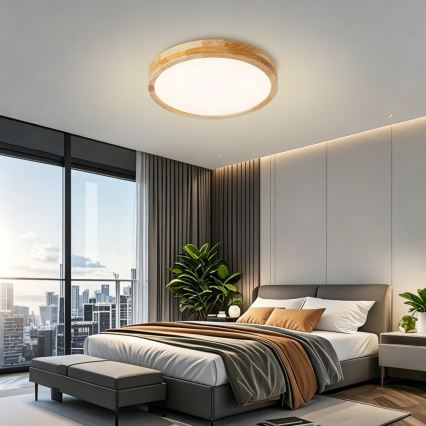 Brilagi - LED prigušivo stropno svjetlo WOODLINE LED/48W/230V 3000-6000K hrast ø 40 cm + daljinski upravljač