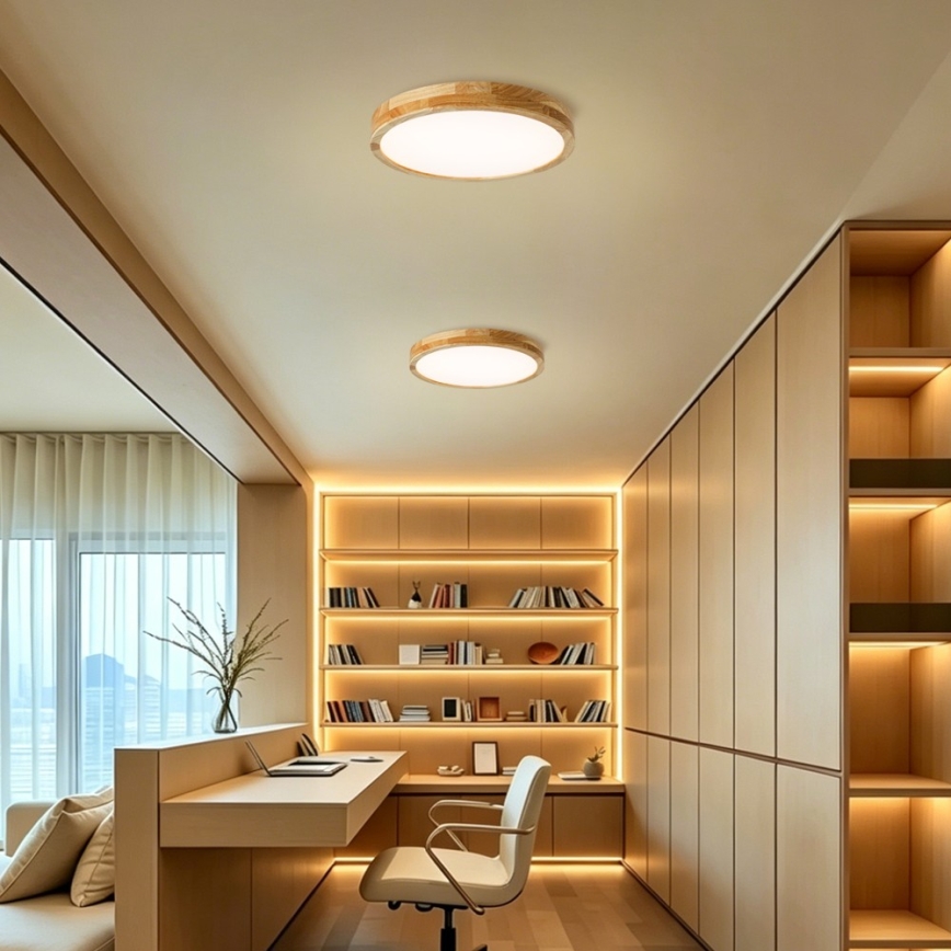Brilagi - LED prigušivo stropno svjetlo WOODLINE LED/48W/230V 3000-6000K hrast ø 40 cm + daljinski upravljač