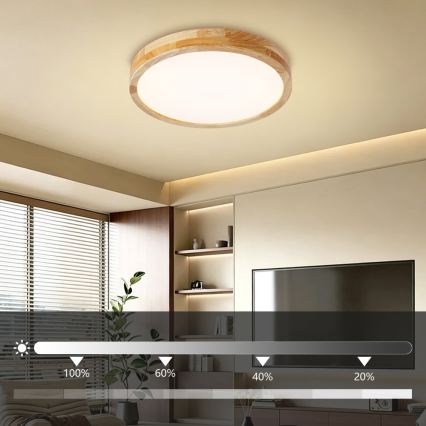 Brilagi - LED prigušivo stropno svjetlo WOODLINE LED/48W/230V 3000-6000K hrast ø 40 cm + daljinski upravljač