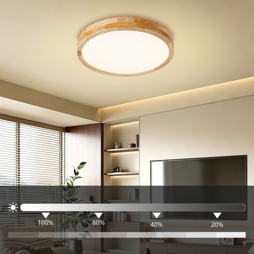 Brilagi - LED prigušivo stropno svjetlo WOODLINE LED/48W/230V 3000-6000K hrast ø 40 cm + daljinski upravljač