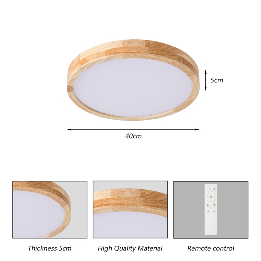 Brilagi - LED prigušivo stropno svjetlo WOODLINE LED/48W/230V 3000-6000K hrast ø 40 cm + daljinski upravljač