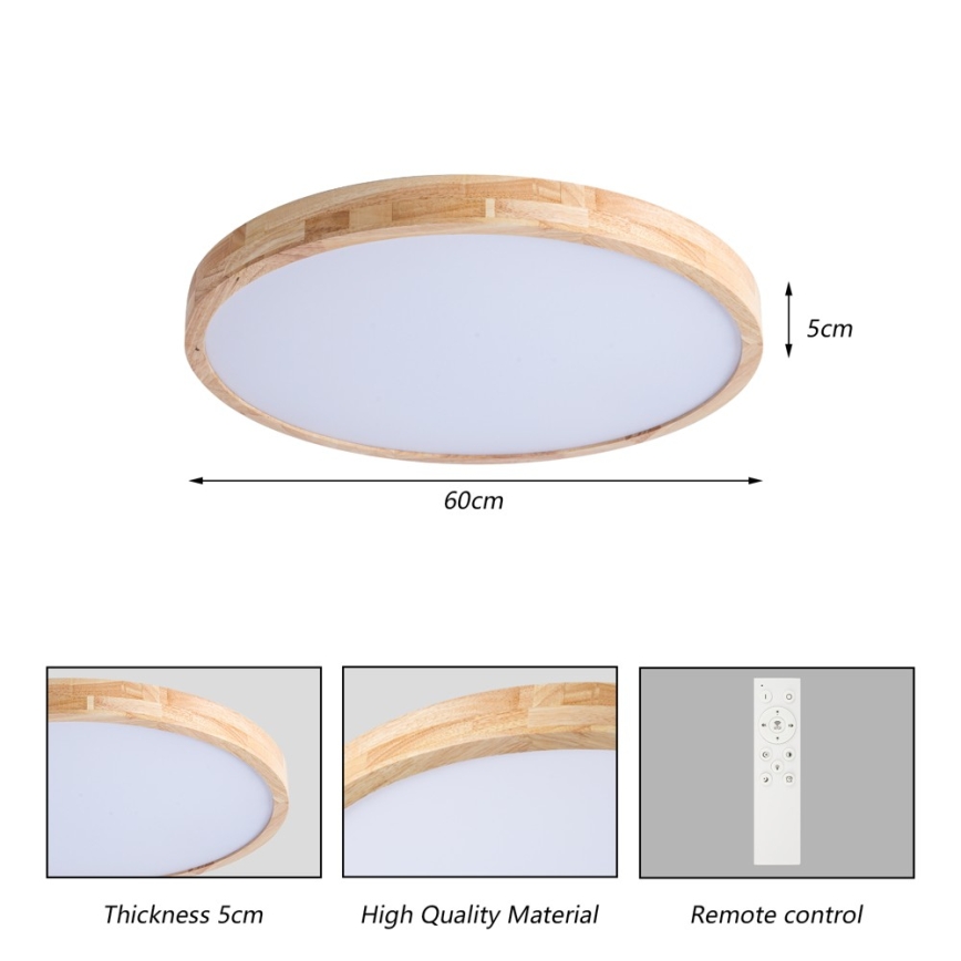 Brilagi - LED stropna svjetiljka s mogućnošću prigušivanja WOODLINE LED/72W/230V 3000-6000K hrast promjera 60 cm + daljinski upravljač