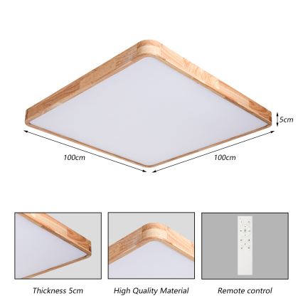 Brilagi - LED stropno svjetlo s mogućnošću prigušivanja WOODLINE SQUARE LED/180W/230V 3000-6000K hrast 100x100 cm + daljinsko upravljanje