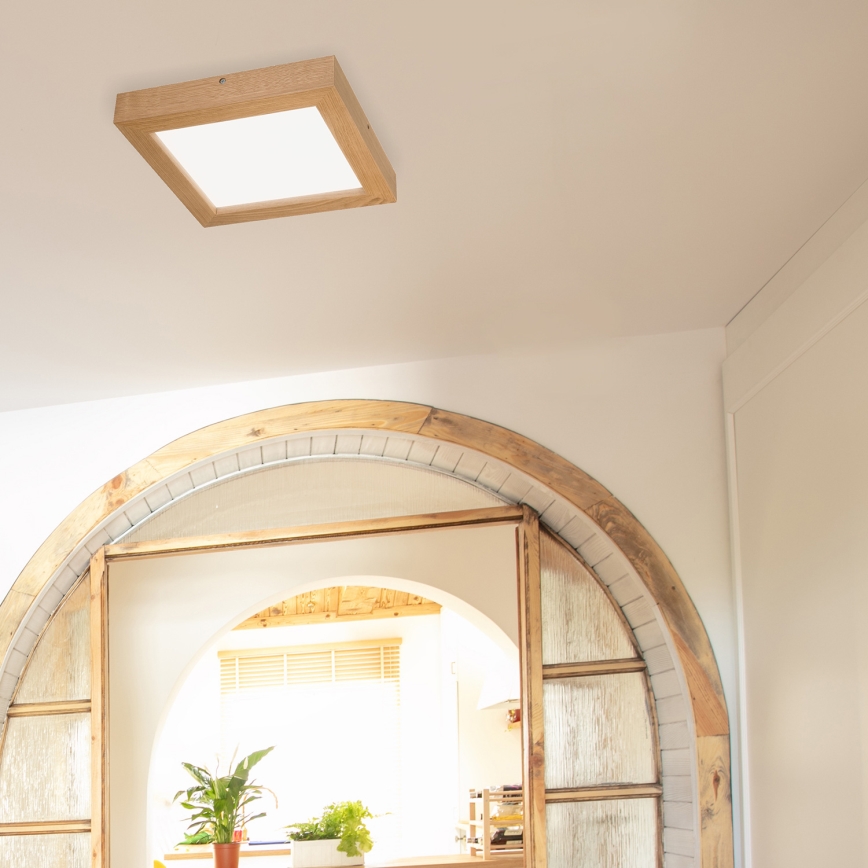 Brilagi - LED Prigušiva stropna svjetiljka za kupaonicu WOODY FRAME LED/24W/230V hrast 30x30 cm 3000-6000K IP44 + daljinski upravljač