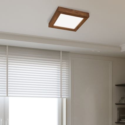 Brilagi - LED Prigušiva stropna svjetiljka za kupaonicu WOODY FRAME LED/24W/230V hrast trešnja 30x30 cm 3000-6000K IP44 + daljinski upravljač