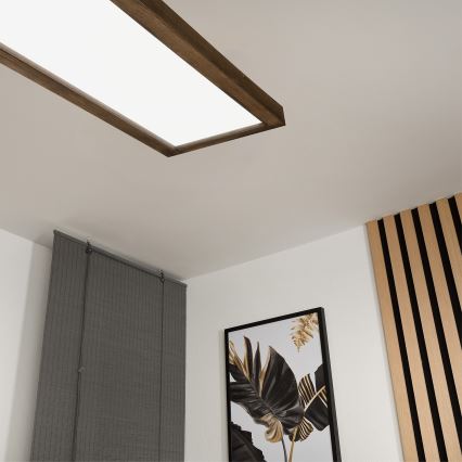 Brilagi - LED Prigušiva stropna svjetiljka za kupaonicu WOODY FRAME LED/50W/230V hrast 120x30 cm 3000-6000K IP44 + daljinski upravljač