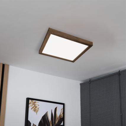 Brilagi - LED Prigušiva stropna svjetiljka za kupaonicu WOODY FRAME LED/50W/230V hrast 60x60 cm 3000-6000K IP44 + daljinski upravljač