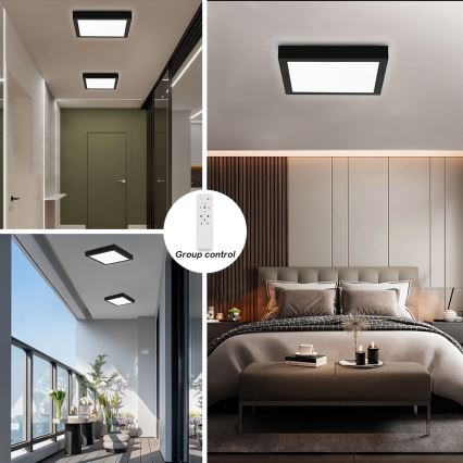 Brilagi - LED Prigušiva stropna svjetiljka za kupaonicu FRAME SMART LED/24W/230V 30x30 cm 3000-6000K IP44 crna + daljinski upravljač
