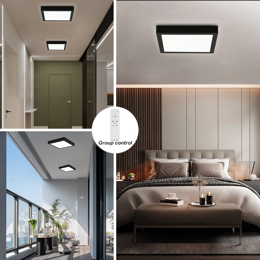 Brilagi - LED Prigušiva stropna svjetiljka za kupaonicu FRAME SMART LED/24W/230V 30x30 cm 3000-6000K IP44 crna + daljinski upravljač