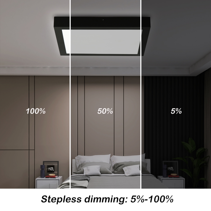 Brilagi - LED Prigušiva stropna svjetiljka za kupaonicu FRAME SMART LED/24W/230V 30x30 cm 3000-6000K IP44 crna + daljinski upravljač