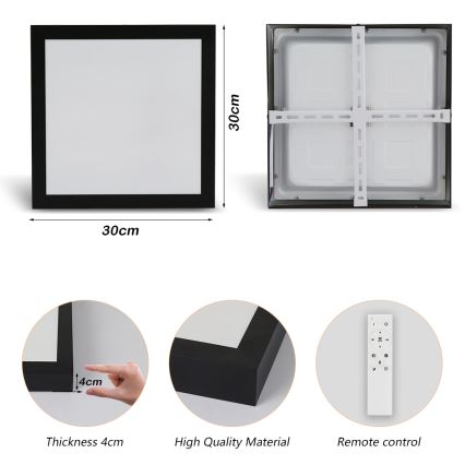 Brilagi - LED Prigušiva stropna svjetiljka za kupaonicu FRAME SMART LED/24W/230V 30x30 cm 3000-6000K IP44 crna + daljinski upravljač