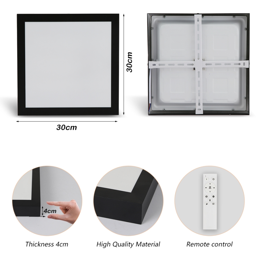 Brilagi - LED Prigušiva stropna svjetiljka za kupaonicu FRAME SMART LED/24W/230V 30x30 cm 3000-6000K IP44 crna + daljinski upravljač