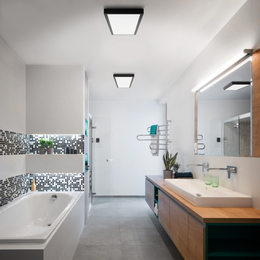 Brilagi - LED Prigušiva stropna svjetiljka za kupaonicu FRAME SMART LED/50W/230V 30x120 cm 3000-6000K IP44 crna + daljinski upravljač