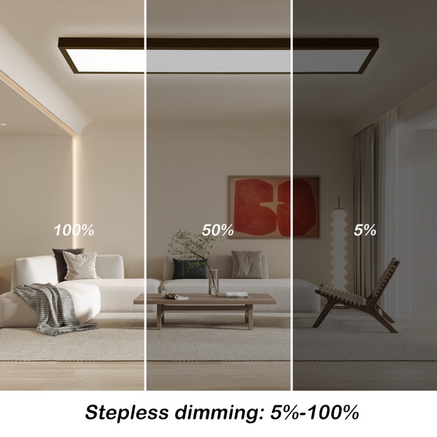 Brilagi - LED Prigušiva stropna svjetiljka za kupaonicu FRAME SMART LED/50W/230V 30x120 cm 3000-6000K IP44 crna + daljinski upravljač