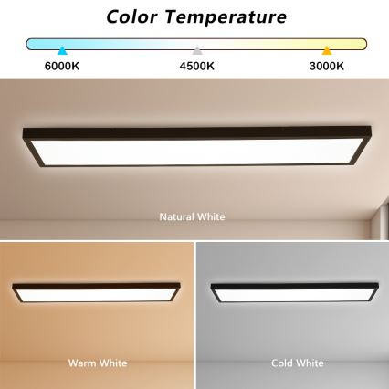 Brilagi - LED Prigušiva stropna svjetiljka za kupaonicu FRAME SMART LED/50W/230V 30x120 cm 3000-6000K IP44 crna + daljinski upravljač